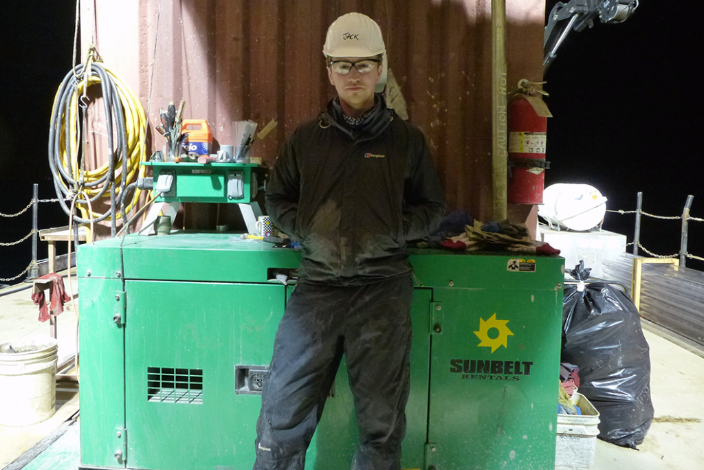 Jack on the barge during a night shift