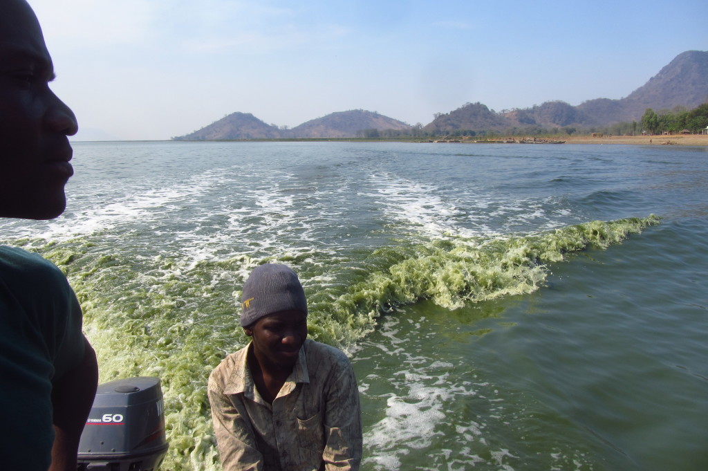 Crossing to Chilwa Island – note the colour of the water…