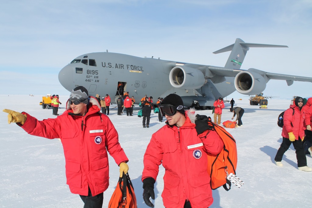 Figure 2.  Exiting the C17 after landing on the ice runway.