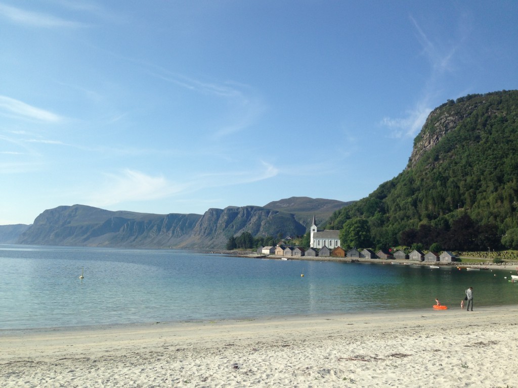 The coesite-eclogite locality is a short walk along the shore beyond the white church.