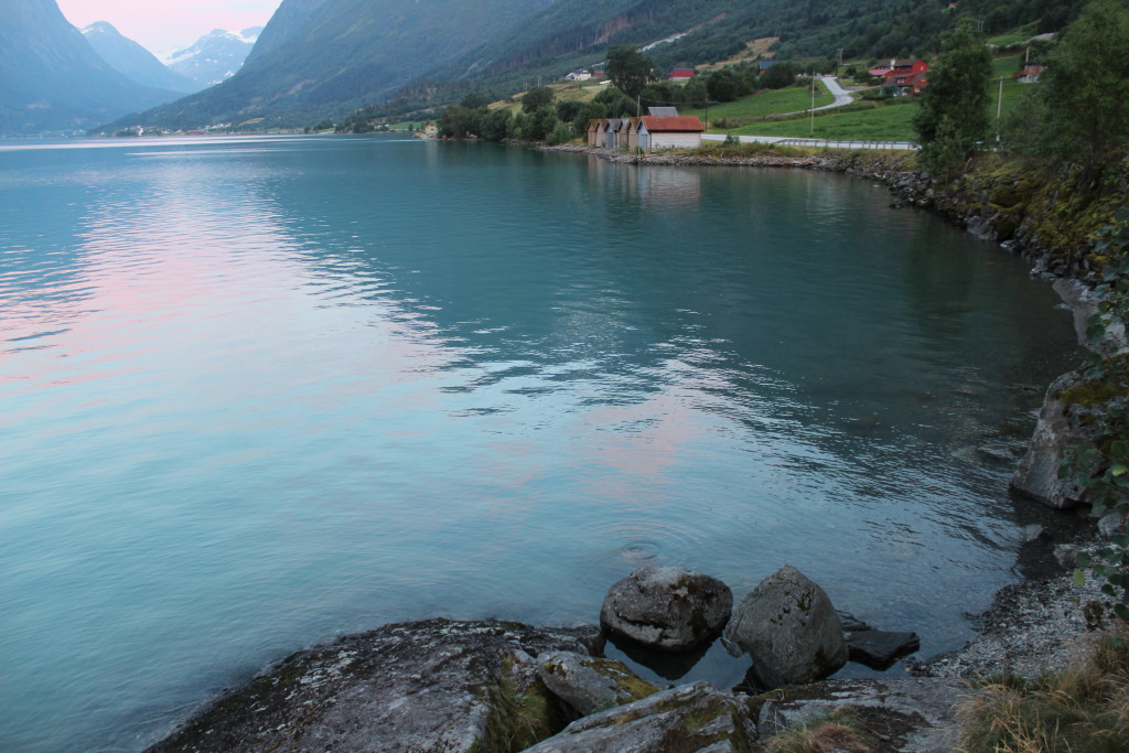 Tourquoise water, U-shaped valleys, and wooden boathouses of the Nordfjord region.