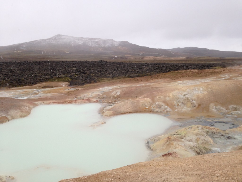 Geothermals, lava fields and volcanic peaks in the Krafla caldera (and a few snow flakes).