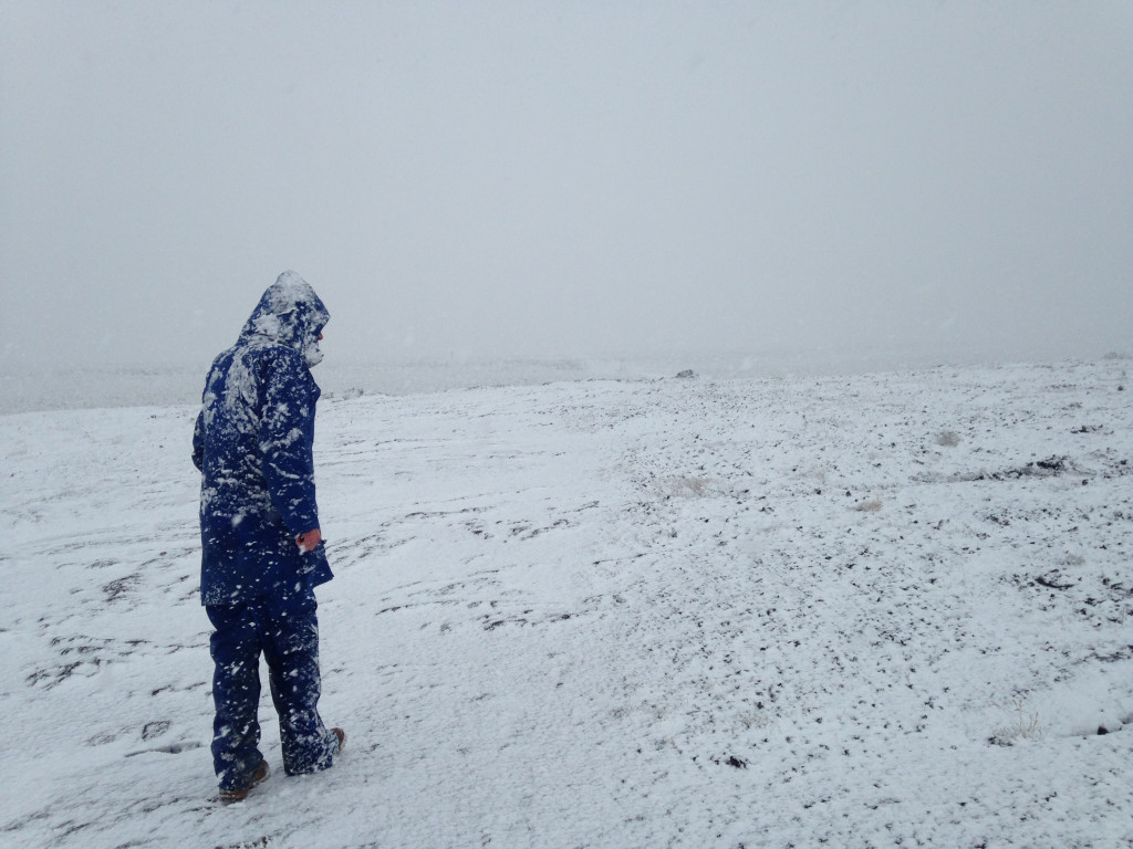 Challenging fieldwork conditions in the Krafla caldera.