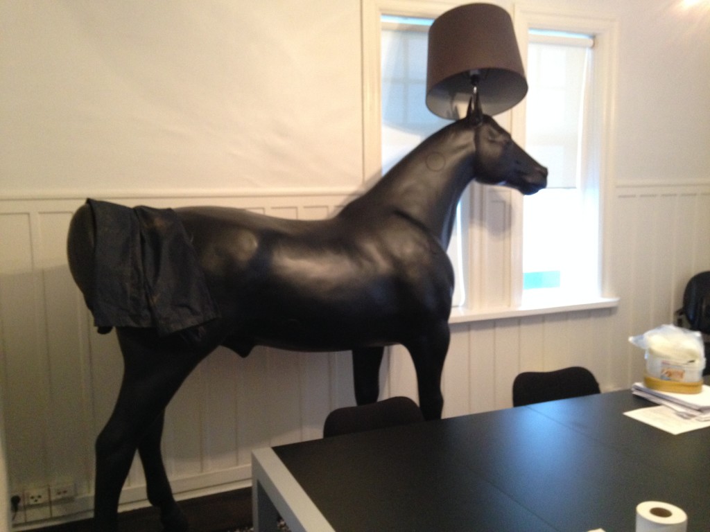 The life-sized plastic horse lamp