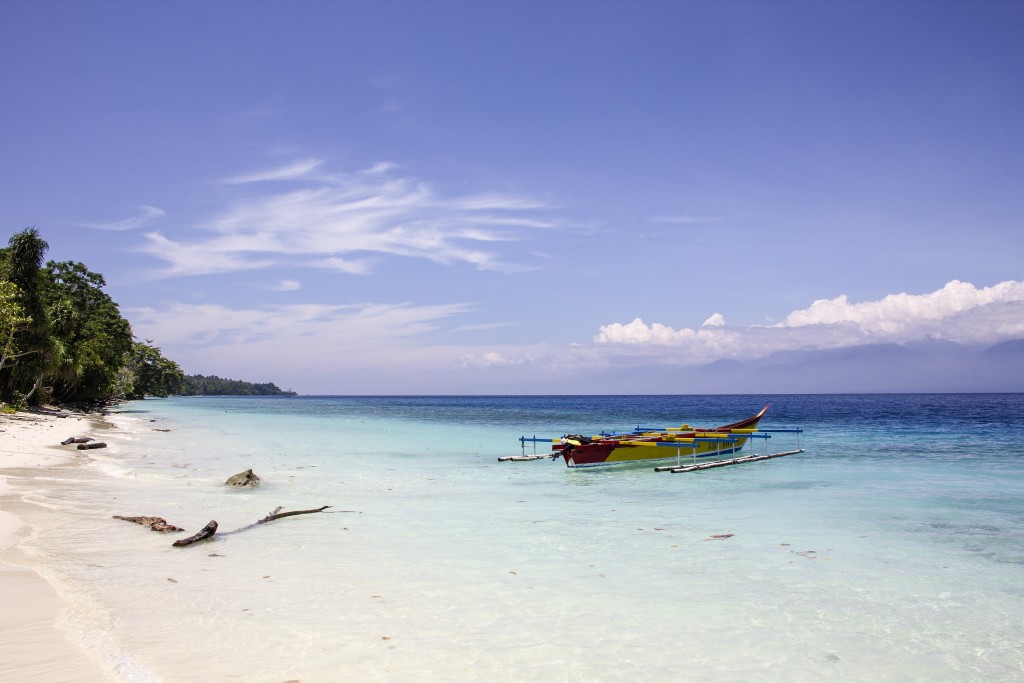 Whilst a lot of the time is spent hiking up rivers in hot, tropical conditions, there are some idyllic places to search for outcrops, particularly here on Mansinam Island in Cenderawasih Bay.