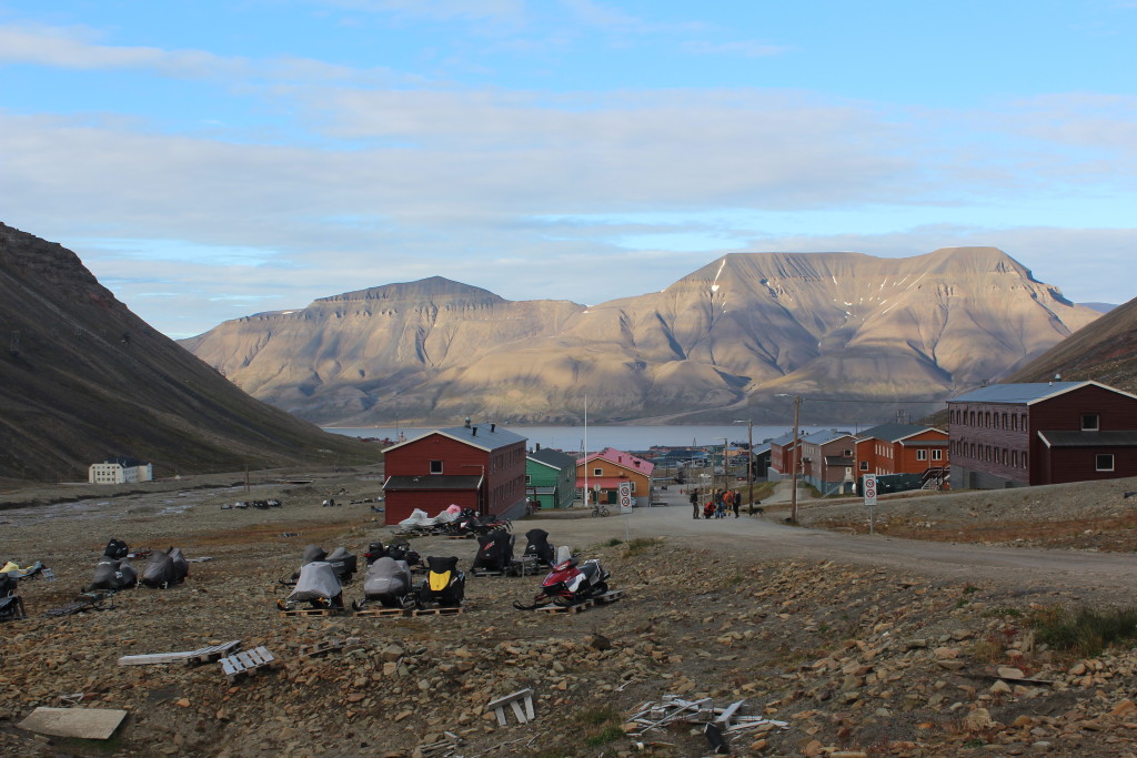 The view near the base of Longyearbyen glacier on the town of Longyearbyen in mid-August.