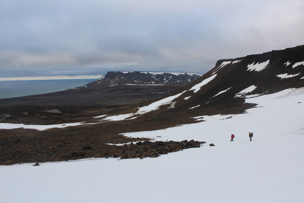 A view of the raised beaches and high plateaus on the southern end of Kongsøya.