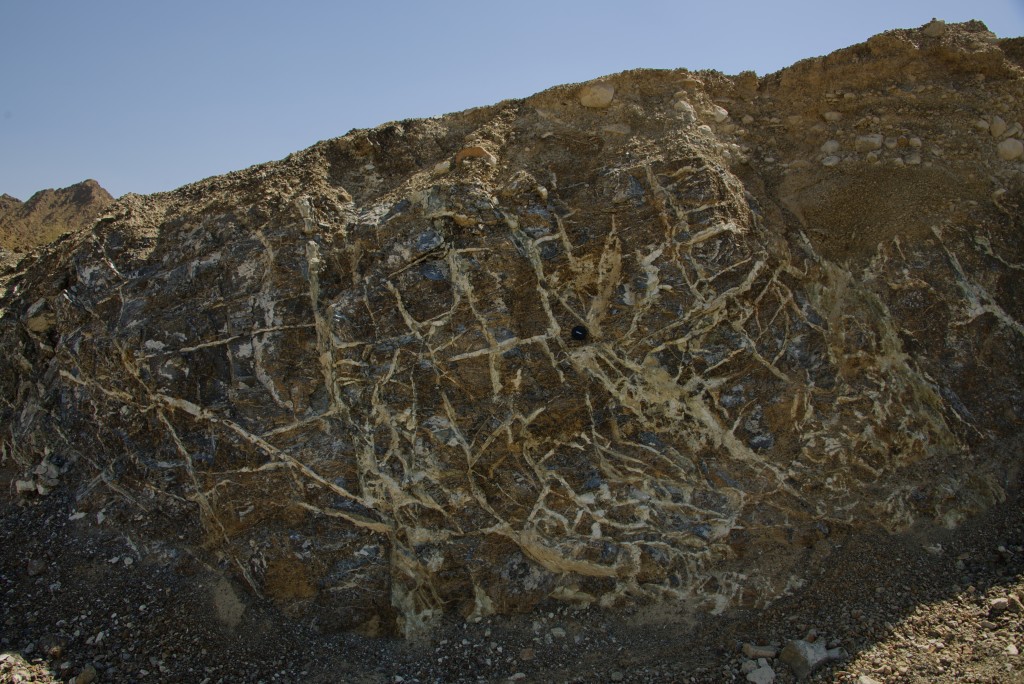 In other places, there are significant podiform chromitite deposits with rhodingite alteration veins.