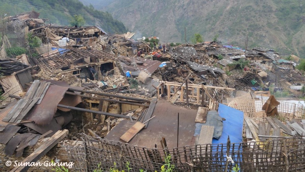 Figure 4. Destruction of Laprak village in the Burhi Gandaki valley, north of Gorkha, photo courtesy of Suman Gurung.