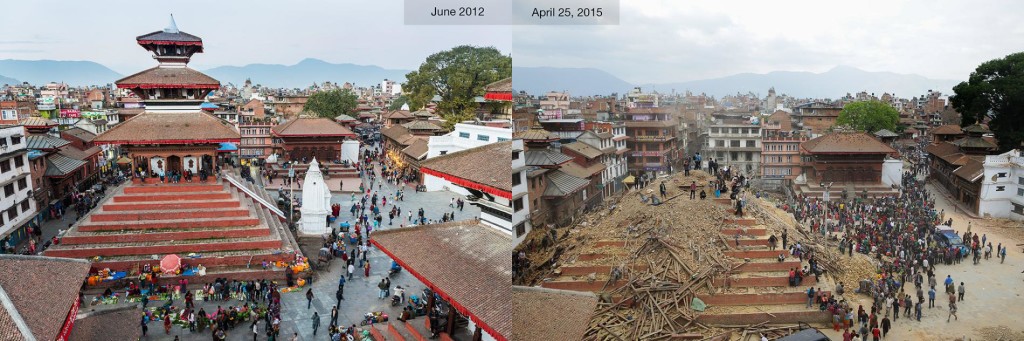 Figure 5. Before and after pictures of Durbar square in Kathmandu, courtesy of National Geographic.