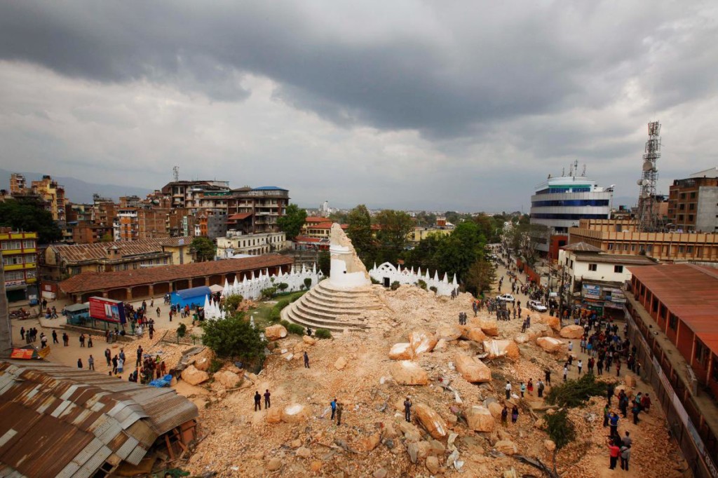 Figure 6. The Dharahara tower in Kathmandu collapsed during the earthquake, courtesy of National Geographic.