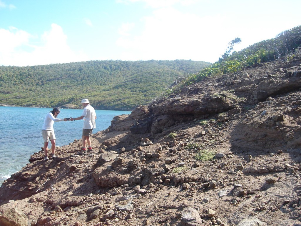 Fig. 1: Searching for samples on a beach in Bequia, Grenadines.