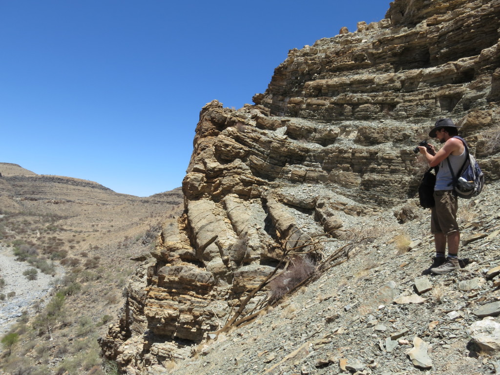 Leaning stromatolite columns at Zebra River. Picture by Rachel Wood.