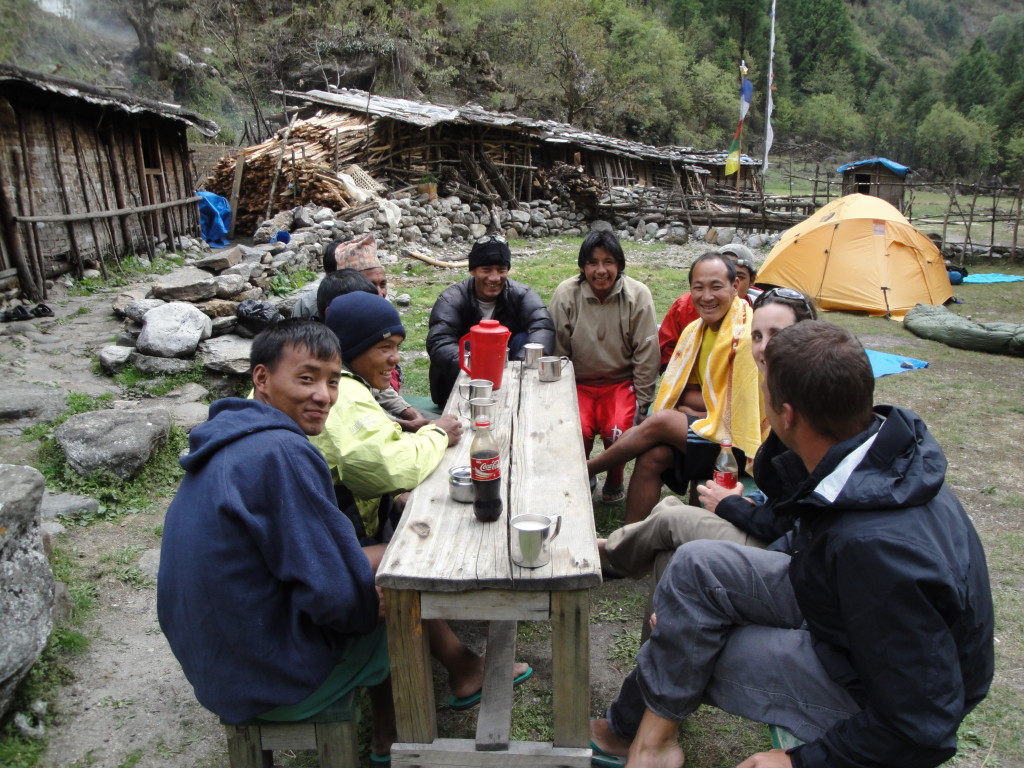 Photo 2. Photo of some of our team with our Nepali crew after a long day trekking. (Photo credit – K.Larson).