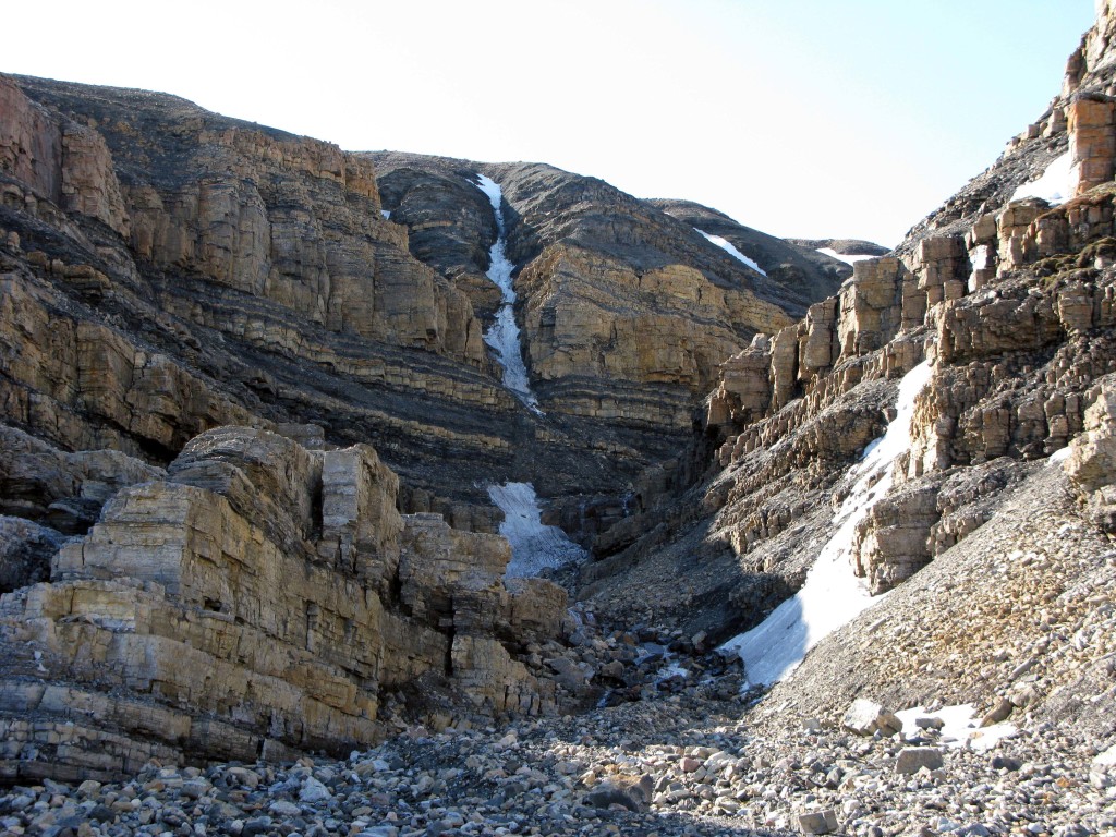 River cut through a succession of Shaler Supergroup sedimentary rocks.