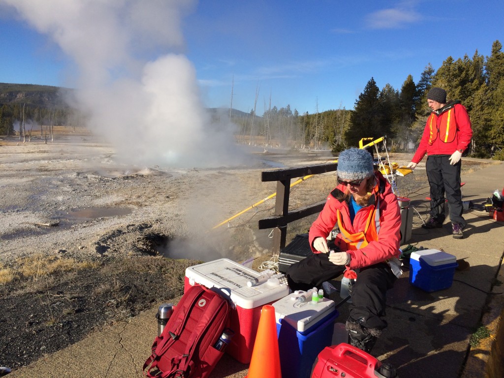 Sampling at Spouter Geyser.