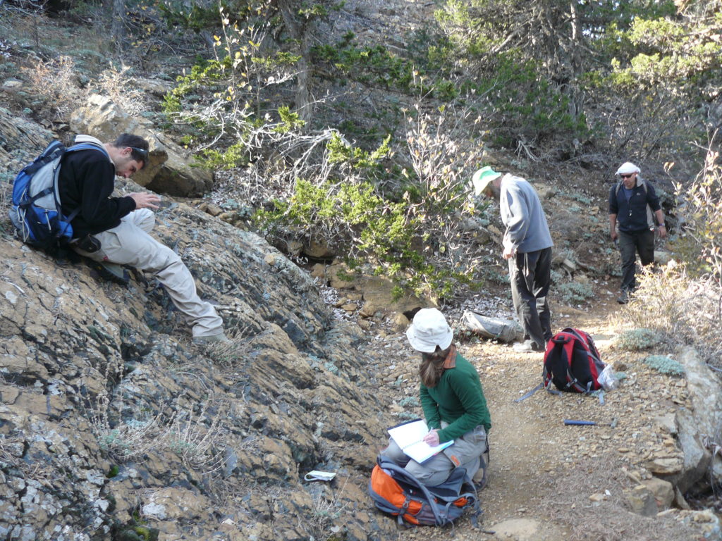 Us looking busy doing all kinds of various geological fieldwork. From left to right: Bar, Hagit, Meir and Yaron.