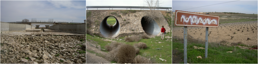 Dried-up rivers in the Guadiana catchment. The name of the river is even crossed out because there has not been any water flowing for 20 years. (Photos by Henny Van Lanen).