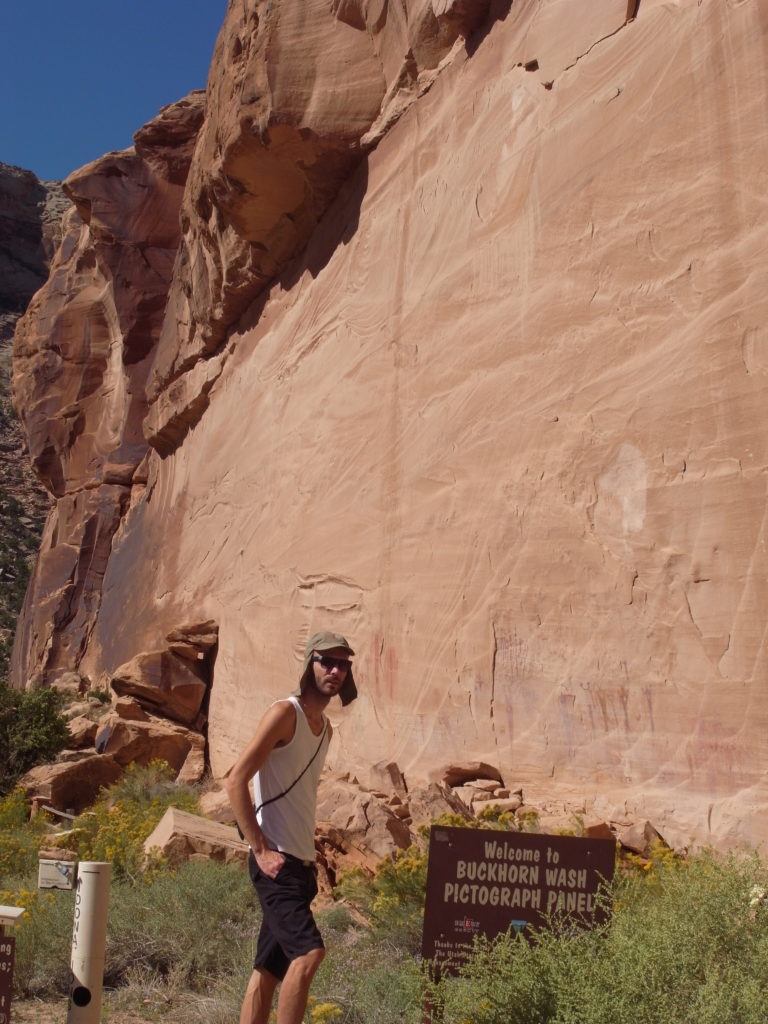 Me in front of some Native American art on the walls at Buckhorn Wash.