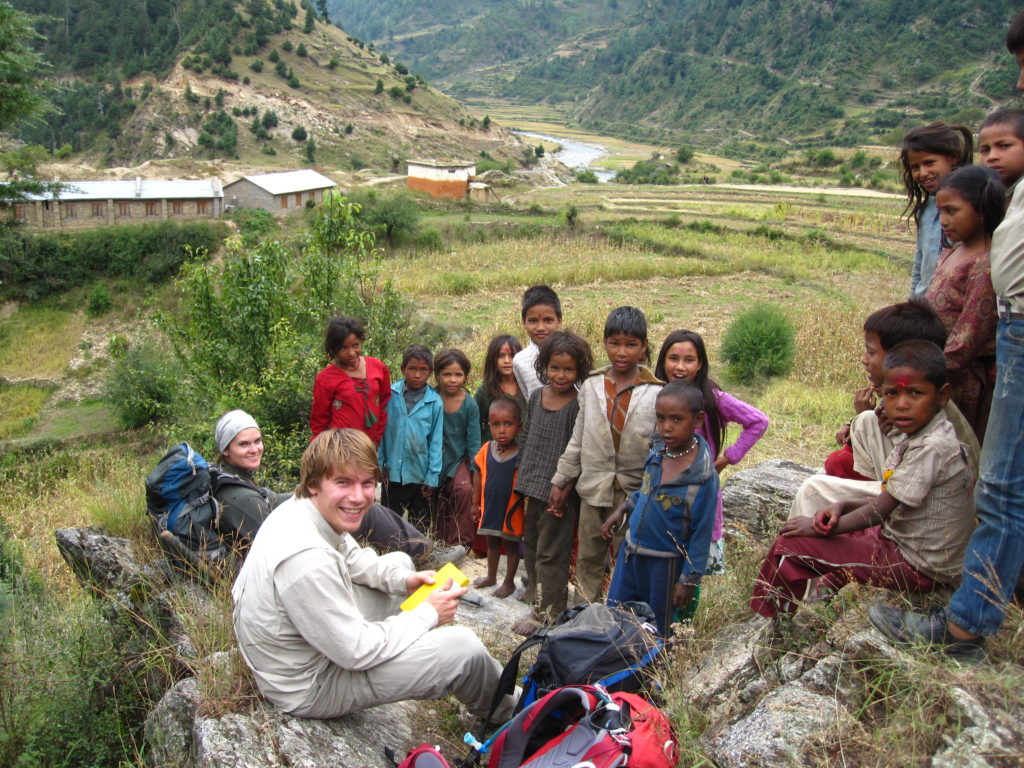 Photo 7. Our fan club as we were looking at a granitic augen gneiss outcrop.