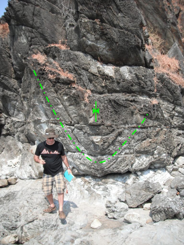 Alan standing in front of a synform at the beach in Goa.