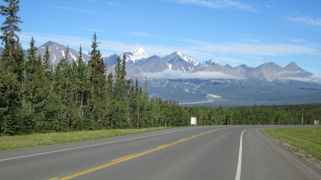 Taking the Alaska Highway west out of Haines Junction with view of the Kluane Ranges.