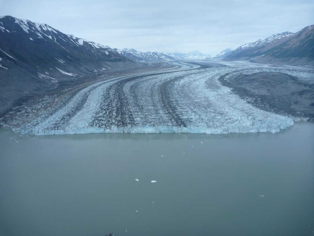 Lowell Glacier terminus at an ice-dammed lake draining into Alsek River. Glacier surges blocked the Alsek River several times in the historical past (the last time ca. 1850) creating Neoglacial Lake Alsek and causing catastrophic outburst floods.