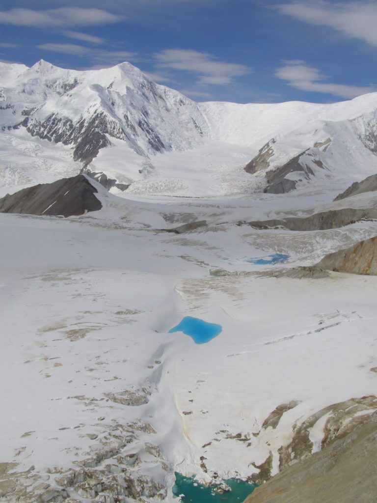 Three shades of blue in supraglacial lakes.