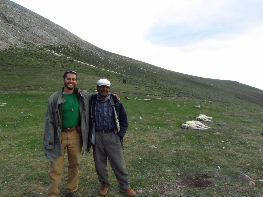 Akkaş and I with some off-duty dogs and a happy flock grazing on the upper slopes of Hınzır Dağı.