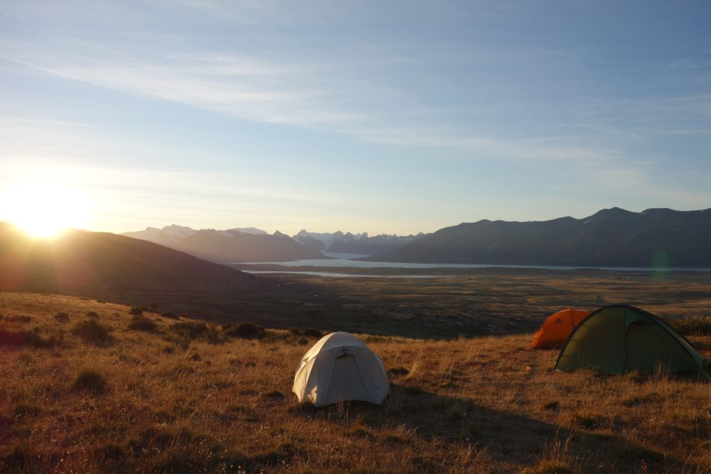 Camping in style, with spectacular sunset views towards Glaciar Perito Moreno.