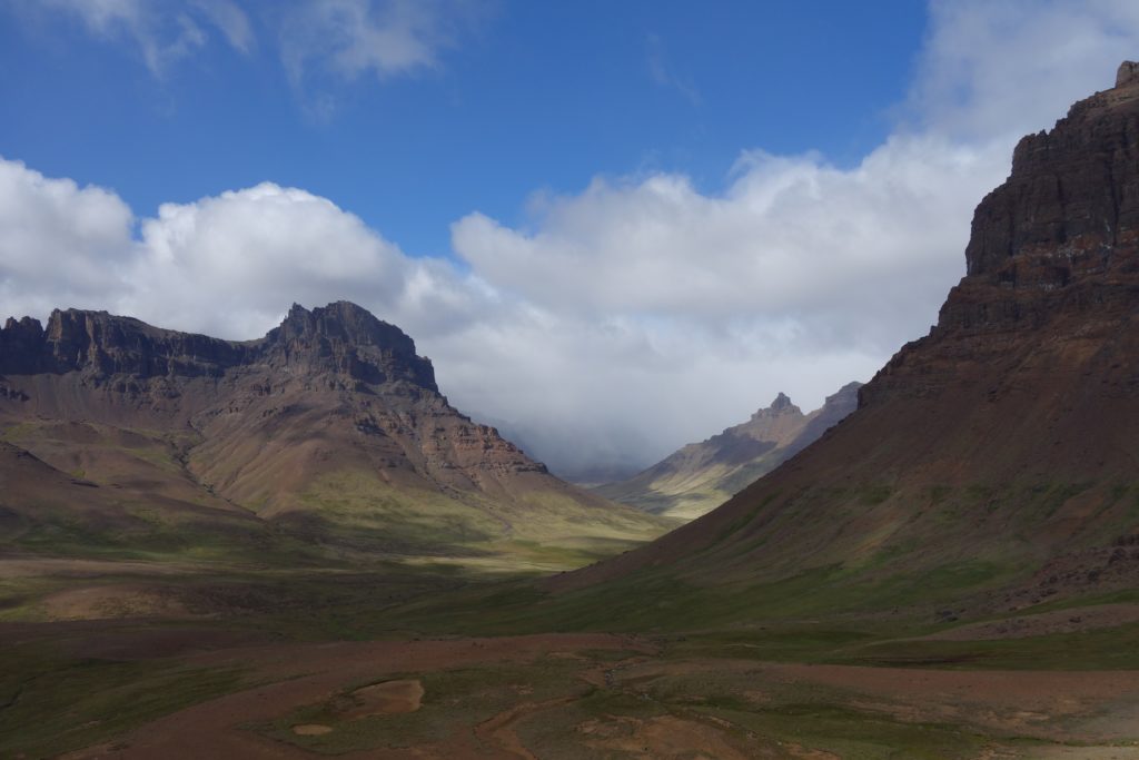 Basalt flows on a huge scale, and a snow-storm moving in.