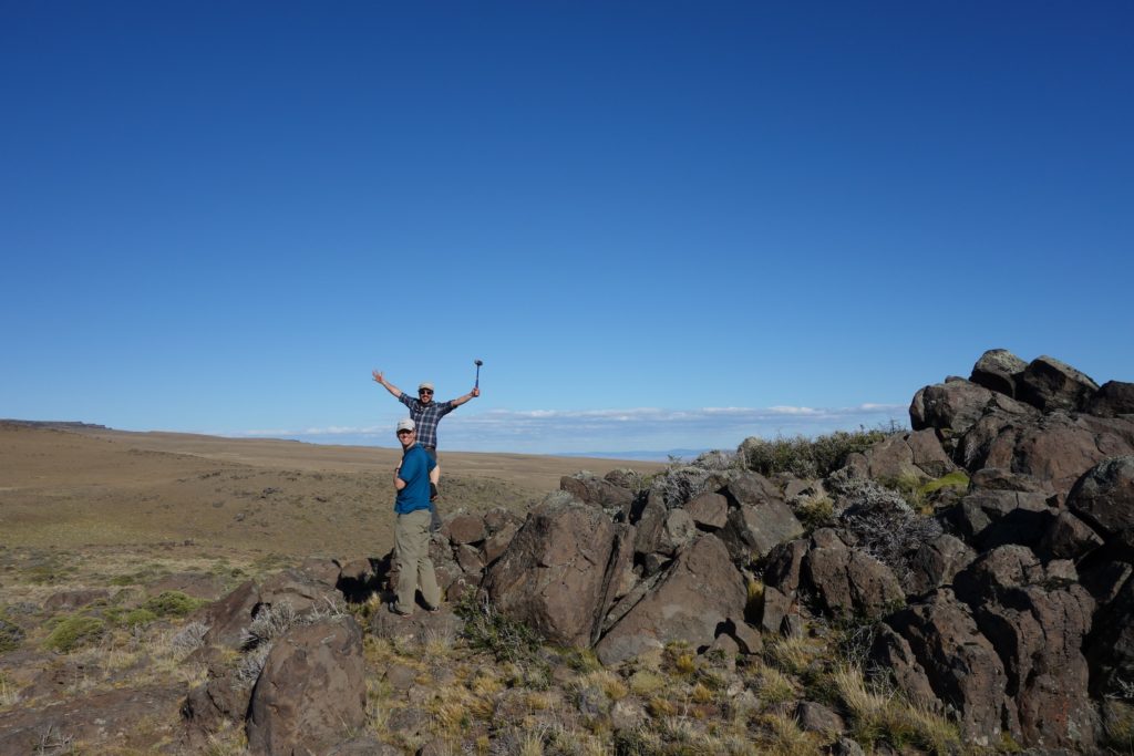 Davide and Sébastien, happy after sampling some basalt.