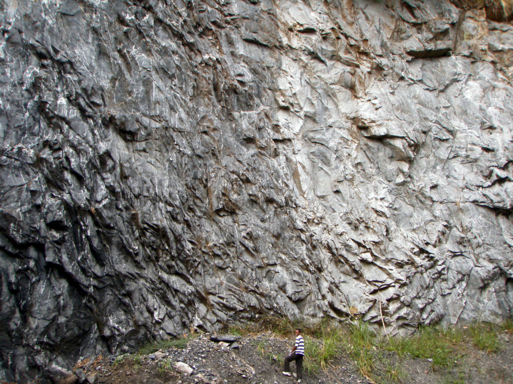 大型变质闪长岩和花岗闪长岩露头，二者呈截然接触关系
